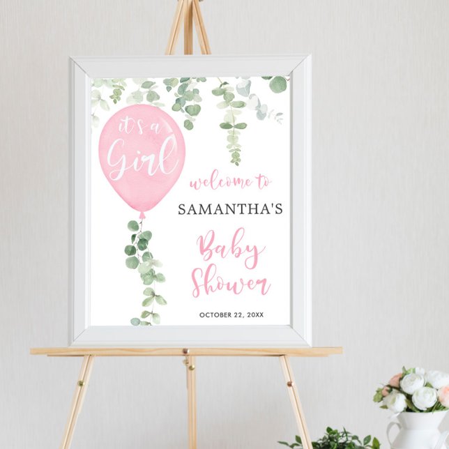It's a girl pink balloon baby shower welcome sign (Creator Uploaded)