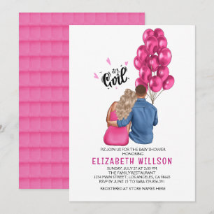 It's a Girl Pink Balloon Couples Baby Shower Invitation