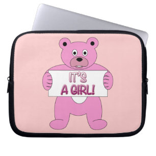 It's A Girl Pink Bear Laptop Sleeve