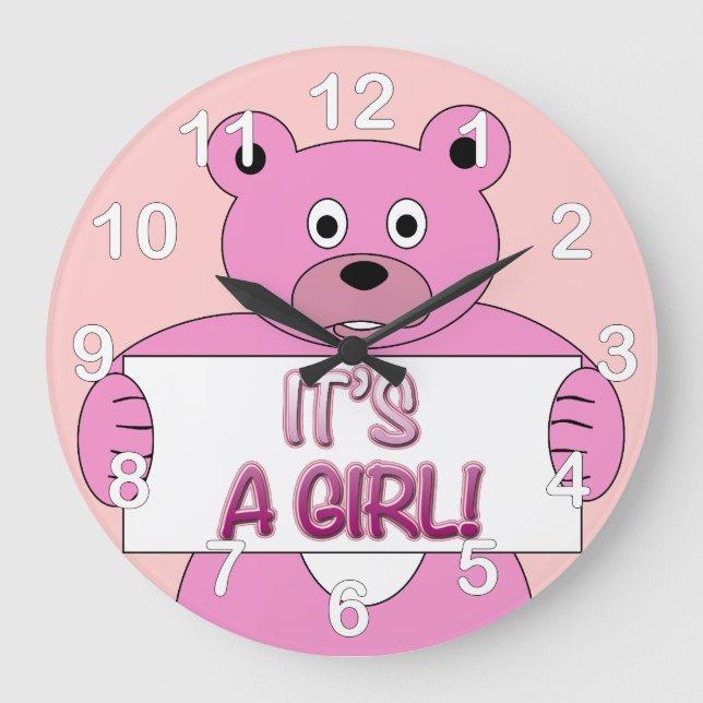 It's A Girl Pink Bear Large Clock (Front)