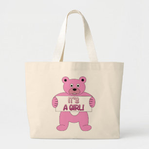 It's A Girl Pink Bear Large Tote Bag