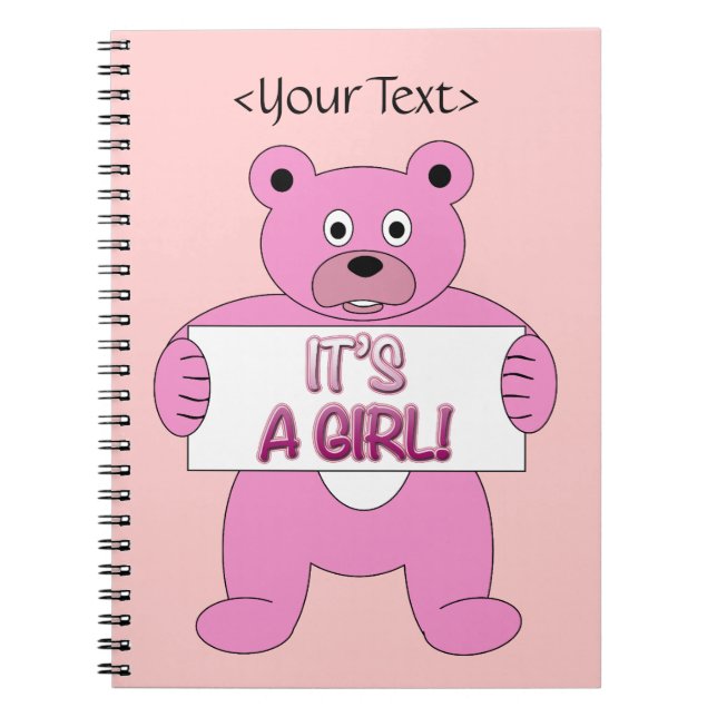 It's A Girl Pink Bear Notebook (Front)