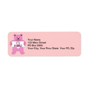 It's A Girl Pink Bear Return Address Label