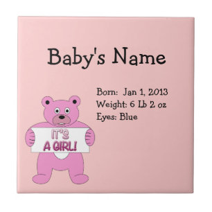 It's A Girl Pink Bear Tile