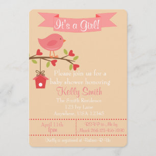 It's a Girl Pink Bird Baby Shower Invitation