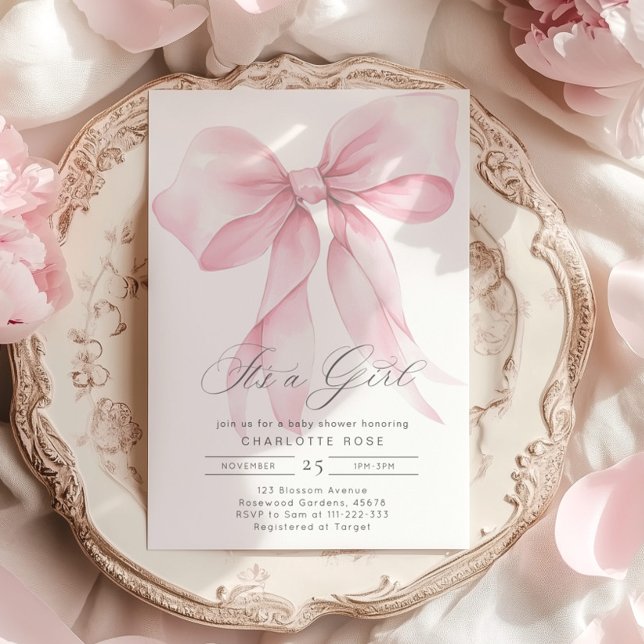 It's a girl Pink Bow baby girl shower Invitation (Creator Uploaded)