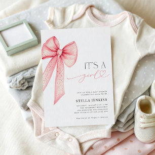 It's a Girl Pink Bow Baby Shower Invitation