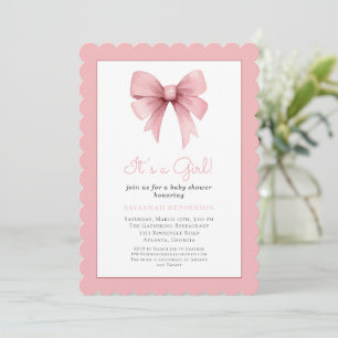 It's a Girl Pink Bow Baby Shower Invitation