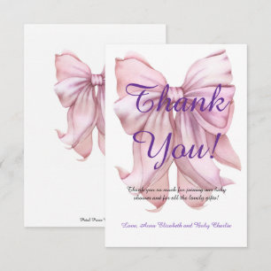 Its a Girl! Pink Bow Frilly Simple Baby Shower Thank You Card