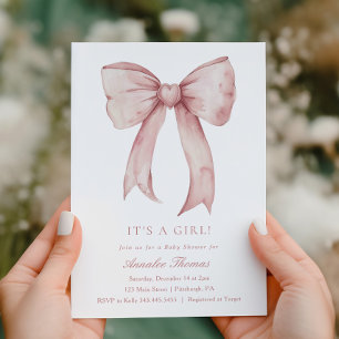 It's a Girl Pink Bow Girl Baby Shower Invitation