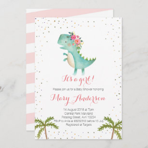 It's a Girl Pink Dinosaur Baby Shower Invitation