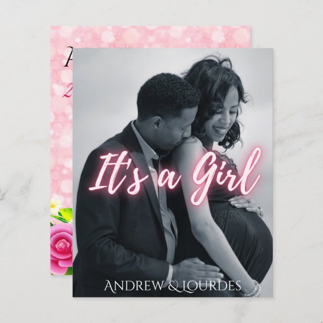 It's a Girl Pink Elegant Photo (Front/Back)