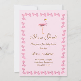 It's a Girl Pink Flamingo Baby Shower Invitation