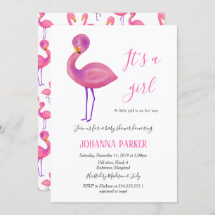 Its A Girl   Pink Flamingo   Baby Shower Invitation
