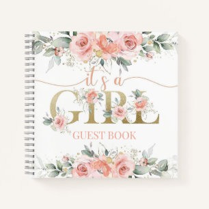 its a girl pink floral baby shower guest book