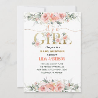 I'ts a girl pink floral Baby Shower invitation