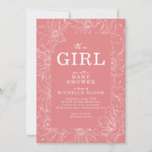 "It's a GIRL" Pink Floral Baby Shower Invitation