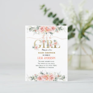 I'ts a girl pink floral Baby Shower invitation Postcard