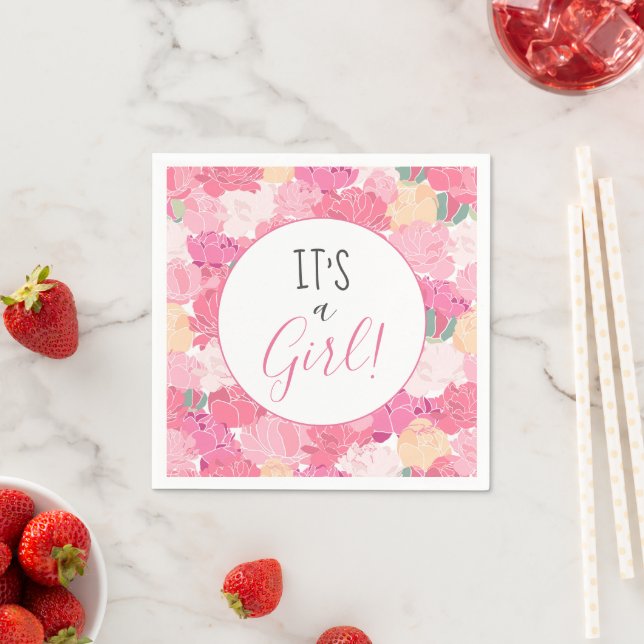 It's a Girl Pink Floral Pattern Baby Sprinkle Napkin (Insitu)