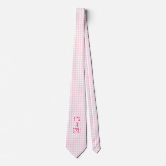 It's a Girl Pink Gingham Gender Reveal New Daddy Tie (Front)