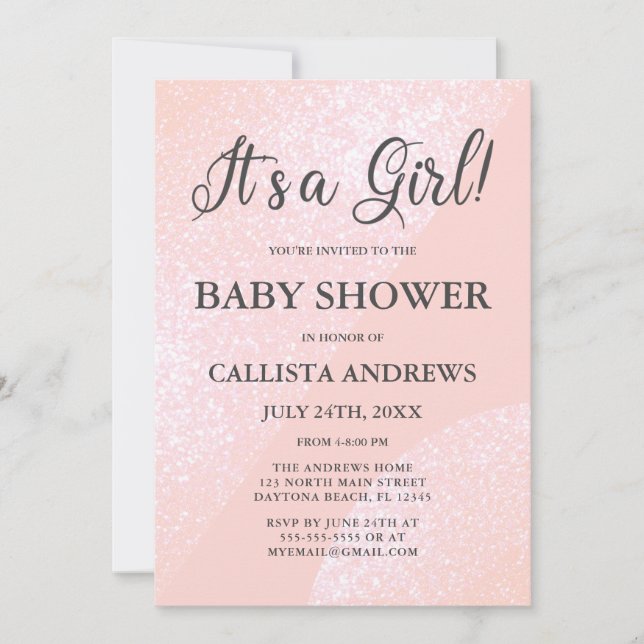 It's a Girl Pink Glitter Geometric Baby Shower Invitation (Front)