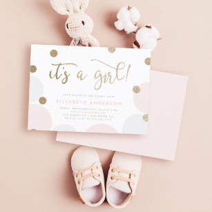 It's a Girl!   Pink & Gold Confetti Baby Shower Invitation