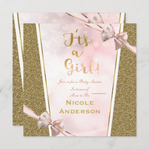 It's a Girl Pink Gold Ethnic Skin Girl Baby Shower Invitation