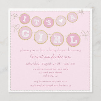 It's A Girl Pink Gold Glitter Baby Shower Invite