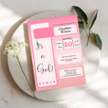 It's A Girl! Pink Gradient Cute Baby Shower