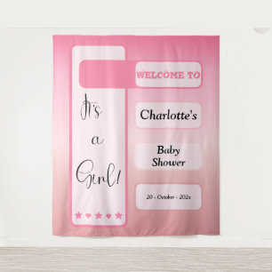 It's A Girl! Pink Gradient Eyeball Text Backdrop Tapestry