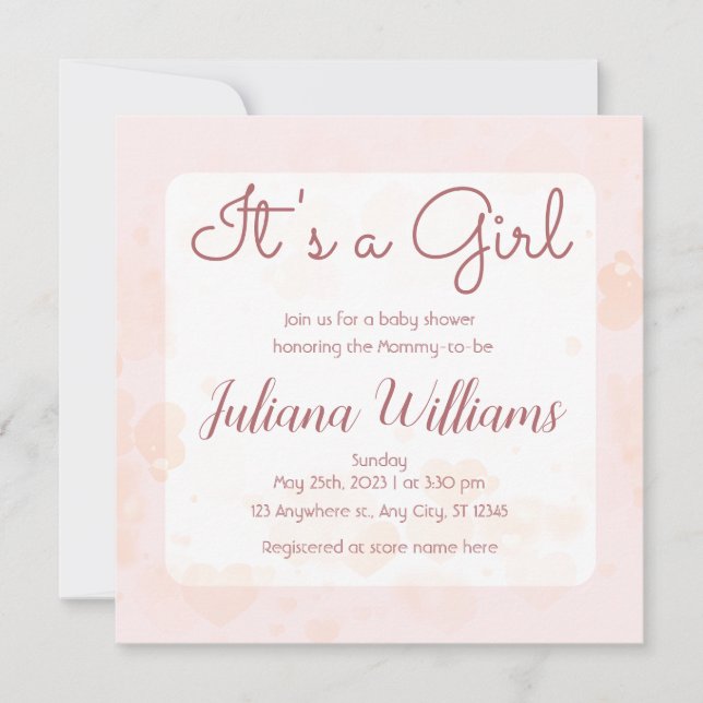 It's a Girl Pink Heart Balloon Baby Shower  Invitation (Front)