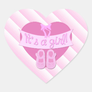 It's a girl Pink Heart Bow Shoes Baby Girl Shower Sticker
