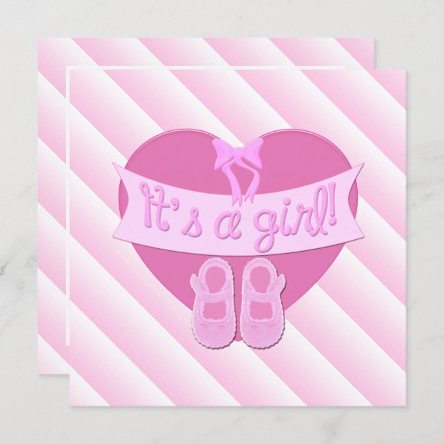 Its a girl Pink Heart Bow Shoes Baby Shower Invite (Front/Back)