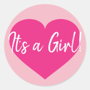 It's a Girl! Pink Heart  Classic Round Sticker
