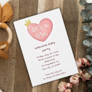 Its A Girl Pink Heart Princess Baby Shower Invitation