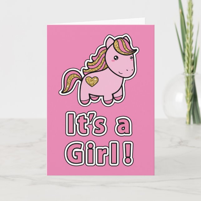It's A Girl | Pink Horse Card (Front)