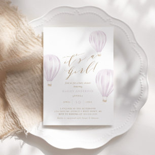 It's a Girl – Pink Hot Air Balloon Baby Shower Invitation
