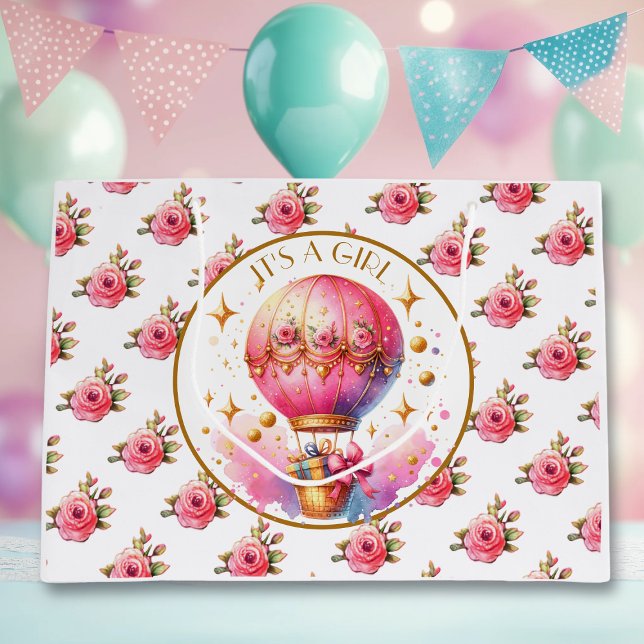 It's a Girl | Pink Hot Air Balloon Baby Shower Large Gift Bag (Creator Uploaded)
