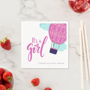 It's a Girl Pink Hot Air Balloon Baby Shower  Napkin