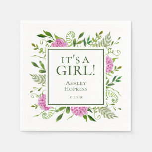 It's A Girl Pink Hydrangeas Girl Baby Shower Napkin
