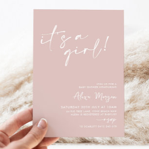 It's a Girl! Pink Minimal Baby Shower Invitation
