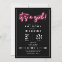 It's A Girl Pink Neon Baby Shower Invitation