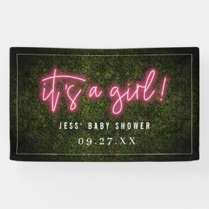 It's A Girl Pink Neon Boxwood Baby Shower Banner