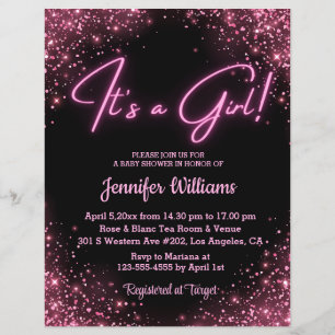 it's a girl,pink neon chic baby shower invitation  flyer