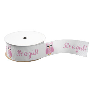 It's a Girl! Pink Owl Ribbon Grosgrain Ribbon