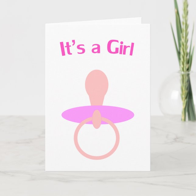 It's a Girl Pink Pacifier Announcement (Front)