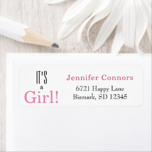 It's a Girl! Pink Pre-Printed Return Address Label