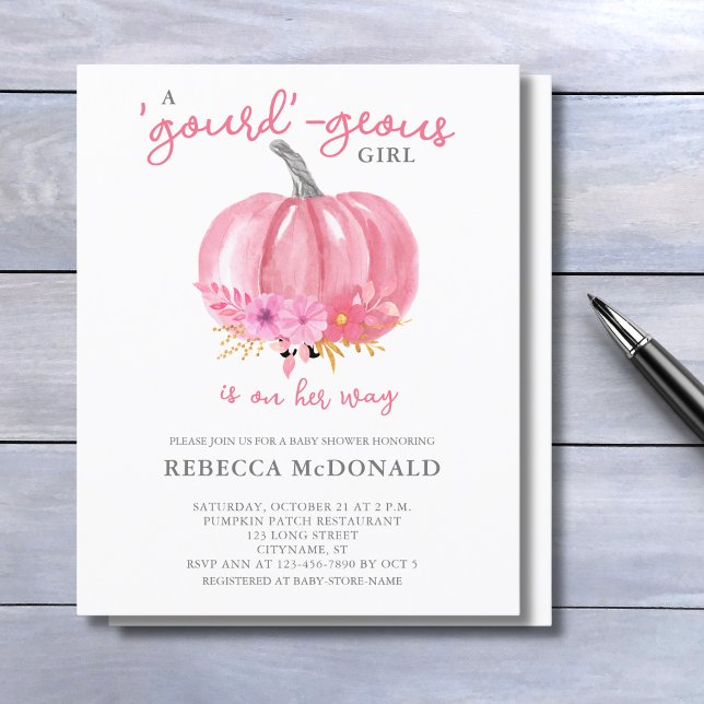 It's a Girl Pink Pumpkin Baby Shower Invitation Flyer (Add your details via the template to personalize your invitation.)