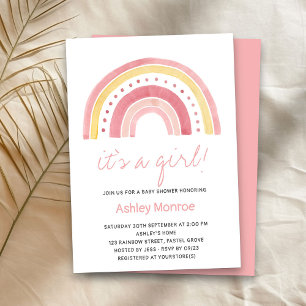 It's a Girl Pink Rainbow Baby Shower Invitation