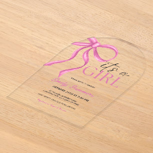 It's a Girl Pink Ribbon Acrylic Invitations